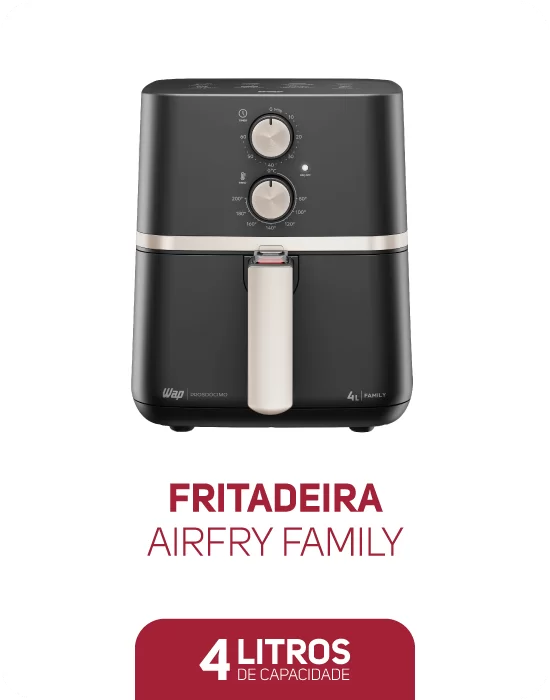 Prepare refeições saudáveis de forma prática, com a Fritadeira Elétrica Wap Air Fryer Family 4 litros. Wap Air Fry 4 litros.