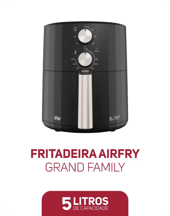 Transforme sua cozinha com a praticidade da Fritadeira Elétrica WAP Air Fryer Grand Family de 5 litros. WAP Air Fry Grand Family 5 litros.