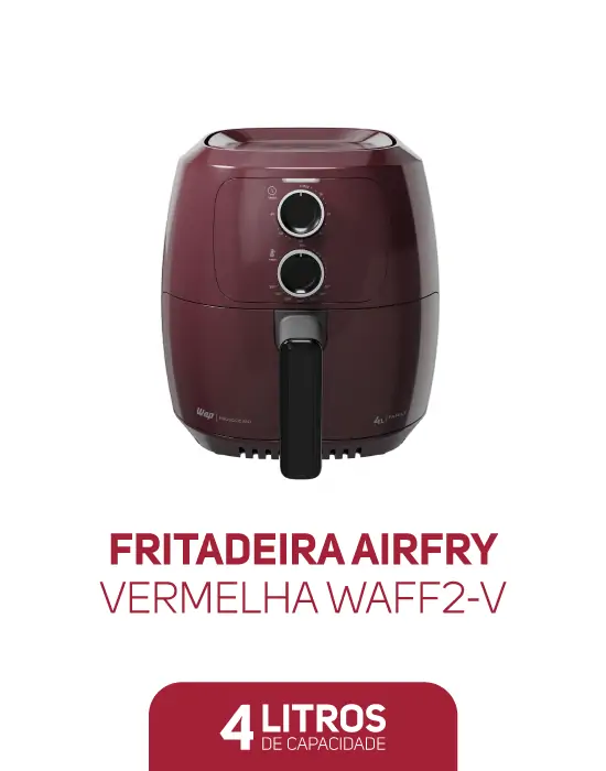 Prepare refeições saudáveis de forma prática, com a Fritadeira Elétrica Wap Air Fryer WAFF2-V 4 litros Vermelho. Wap Air Fry 4 litros.