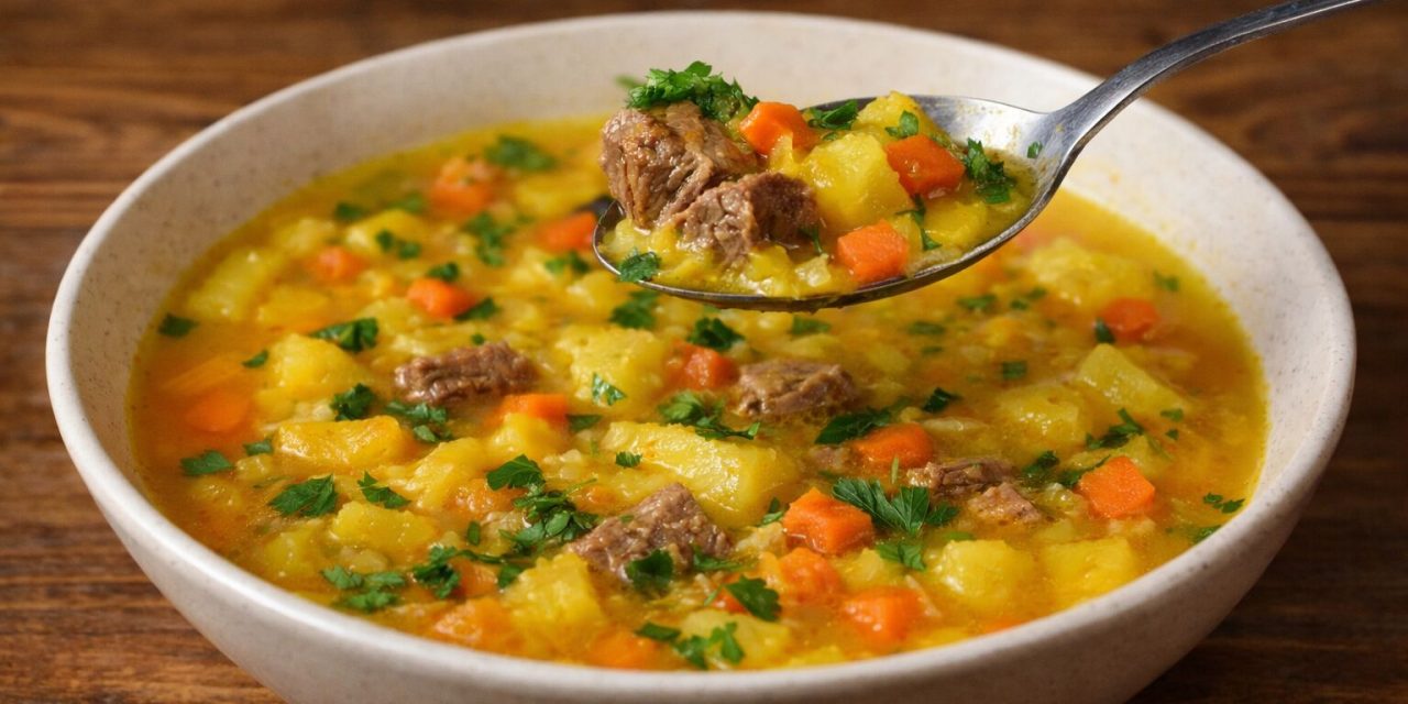 Sopa de mandioquinha com carne