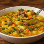 Sopa de mandioquinha com carne