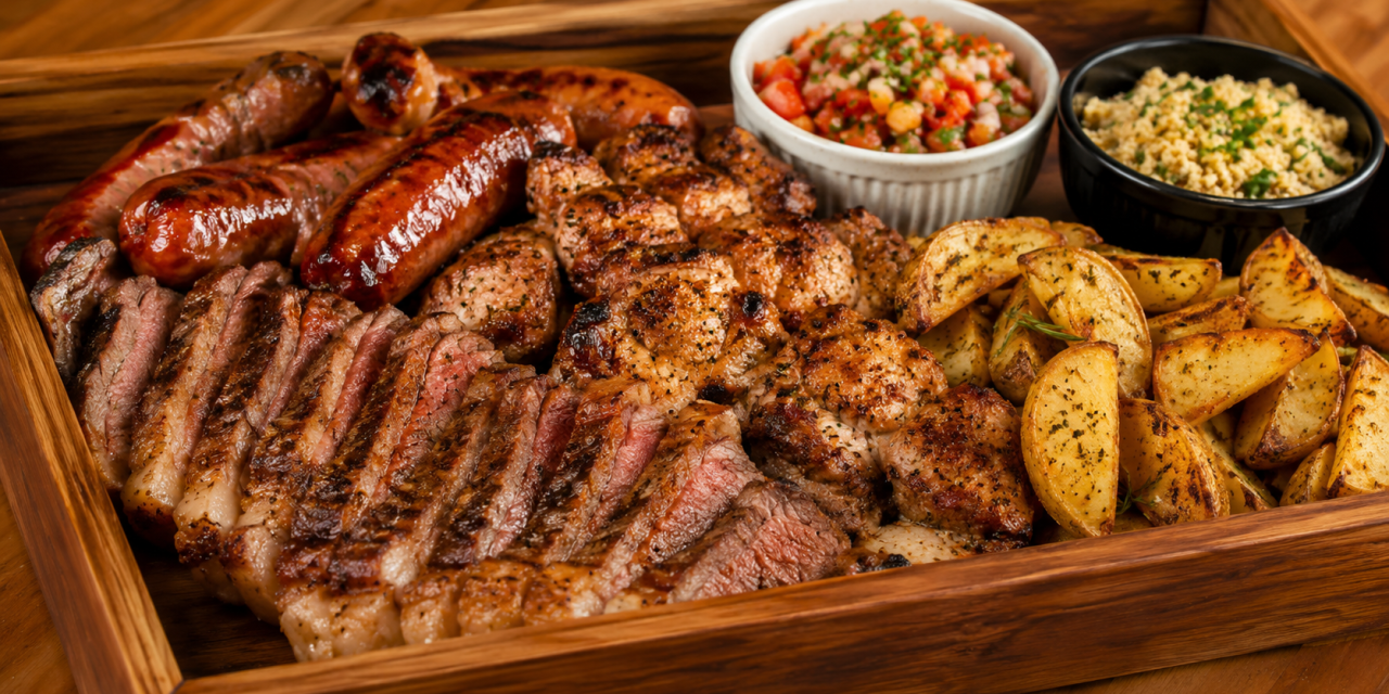 Churrasco com batatas rústicas