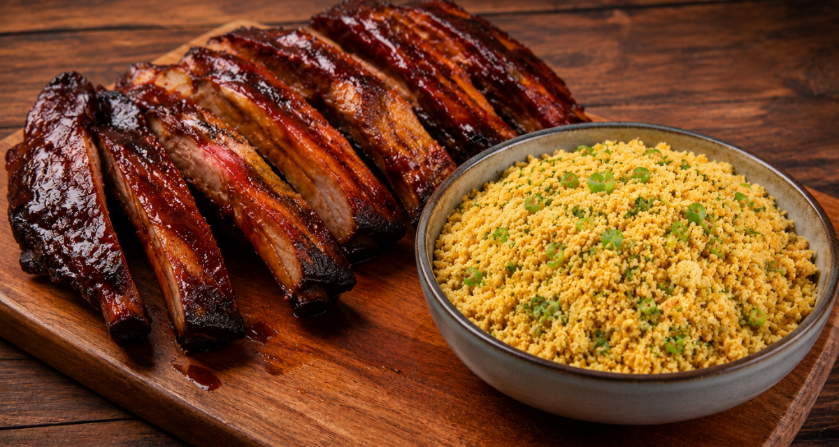 Costelinha barbecue com farofa crocante