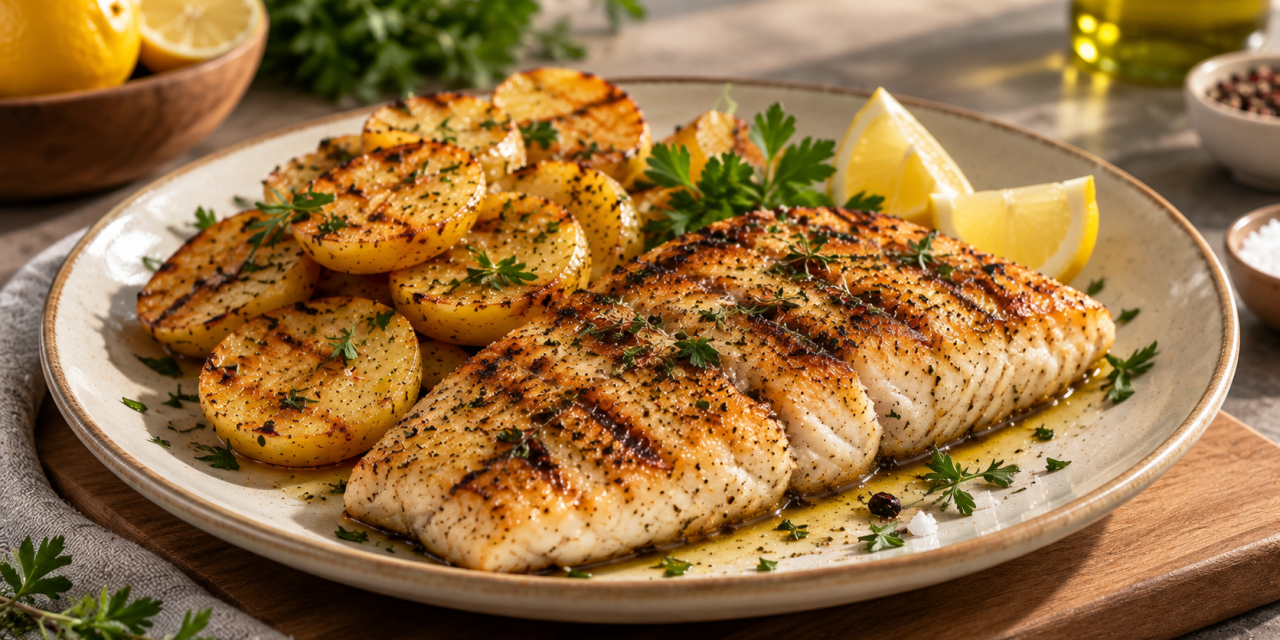 Peixe grelhado com batatas na Sanduicheira Grill Inox WG2000